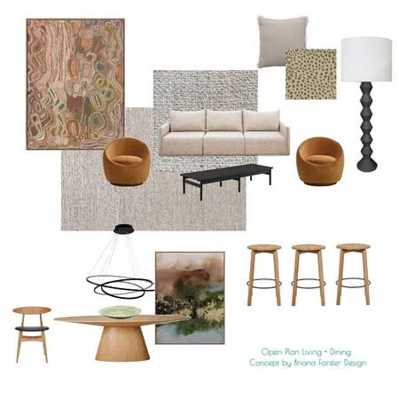 Oakmont Airbnb R1 Living + Dining Interior Design Mood Board by Briana Forster Design on Style Sourcebook