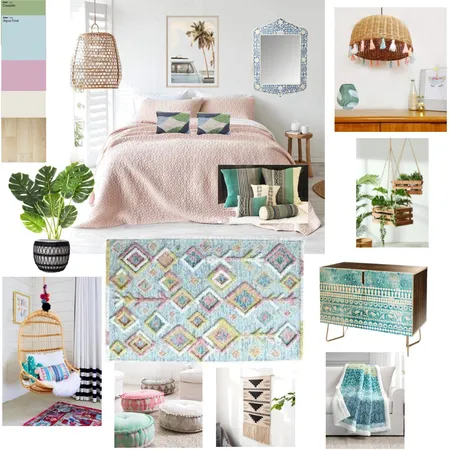 Bohemian Pastel Bedroom Interior Design Mood Board by Silkina
