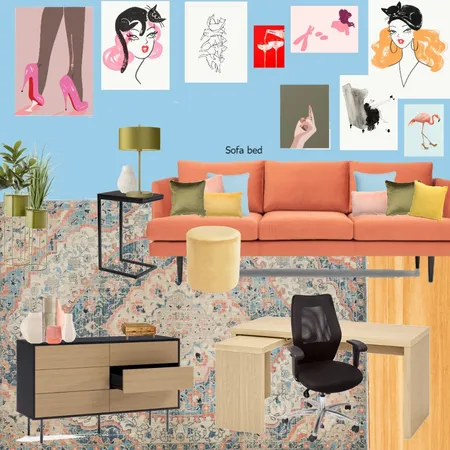 Office - orange - blue - beige - rug change Interior Design Mood Board by randomly_chaotic on Style Sourcebook