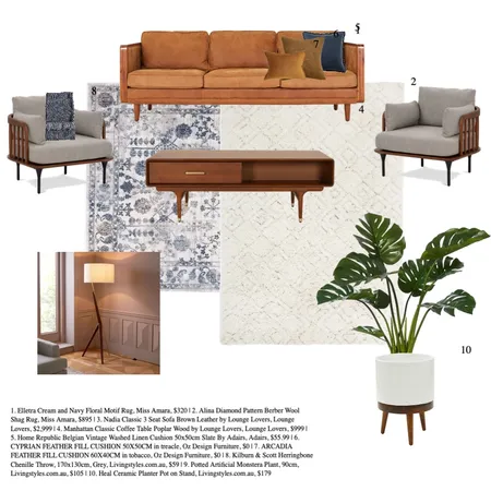 Mid Century Living Room Interior Design Mood Board by marina.sakkal on Style Sourcebook