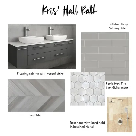 Kris' Hall Bath 3 Interior Design Mood Board by Kimberly George Interiors on Style Sourcebook