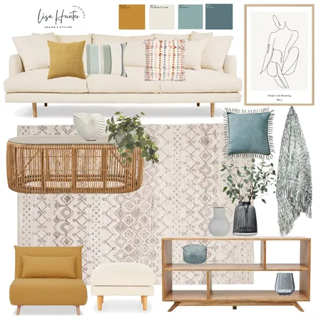 Textured Blues and Mustard Living Room Interior Design Mood Board by Lisa Hunter Interiors on Style Sourcebook