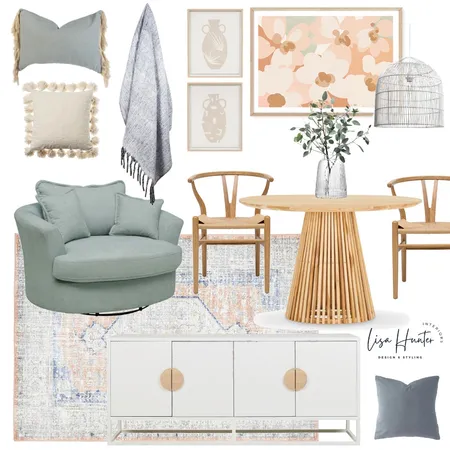 Modern Boho Pink & Light Green Living Room Interior Design Mood Board by Lisa Hunter Interiors on Style Sourcebook
