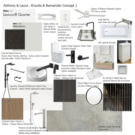 Anthony & Laura - Ensuite & Remainder Concept 1 Interior Design Mood Board by klaudiamj on Style Sourcebook
