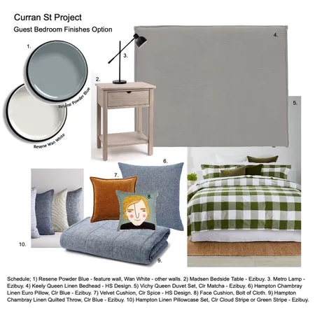 Curran St Guest Bedroom - Green Check Option Interior Design Mood Board by Helen Sheppard on Style Sourcebook