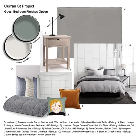 Curran St Guest Bedroom - Slate Stripe Option Interior Design Mood Board by Helen Sheppard on Style Sourcebook