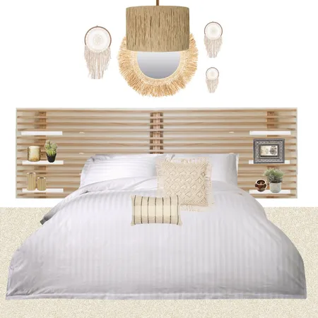 Julie Herbain bed 2 plain wall dream catchers + mirror, no lamps and pendant Interior Design Mood Board by Laurenboyes on Style Sourcebook