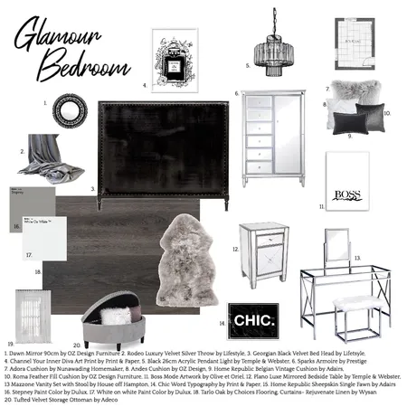 Glamour Bedroom Interior Design Mood Board by Lanaishar on Style Sourcebook