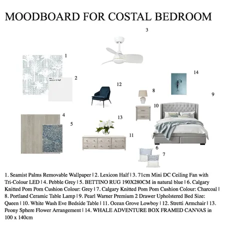 COASTAL BEDROOM MOODBOARD Interior Design Mood Board by Houda Dada on Style Sourcebook