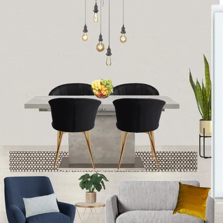 Saira - Dining view with grey paint, grey snuggle and navy armchair + Halmstad table and 5 wire pendant Interior Design Mood Board by Laurenboyes on Style Sourcebook