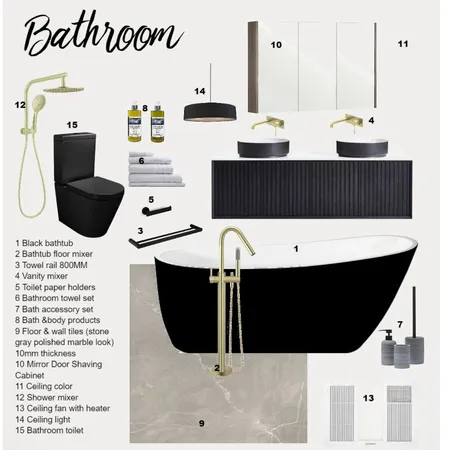 BATGROOM SAMPLE BOARD Interior Design Mood Board by MINA DESIGN STUDIO on Style Sourcebook