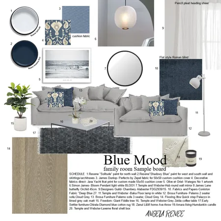 Blue mood- family room Interior Design Mood Board by Renee Interiors on Style Sourcebook