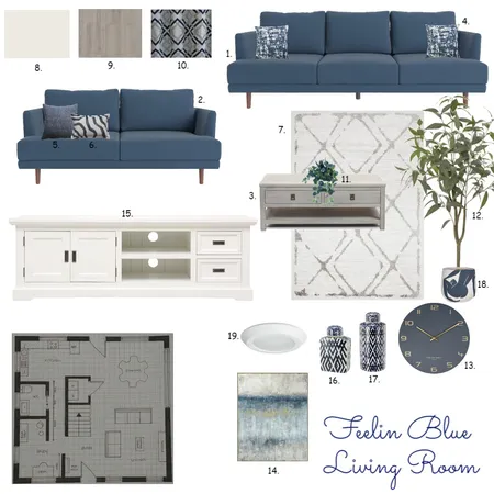 Feelin Blue Living Room Interior Design Mood Board by pmohan on Style Sourcebook