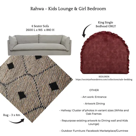 Rahwa - Kids Lounge & Girl Bedroom Interior Design Mood Board by Lagom by Sarah McMillan on Style Sourcebook