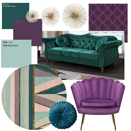 Purple Green Living Room Interior Design Mood Board by Elaina on Style Sourcebook