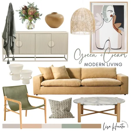 Green & Cream Modern Living Room Interior Design Mood Board by Lisa Hunter Interiors on Style Sourcebook