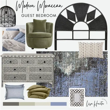 Modern Moroccan Bedroom - Black, Blue and Green Interior Design Mood Board by Lisa Hunter Interiors on Style Sourcebook