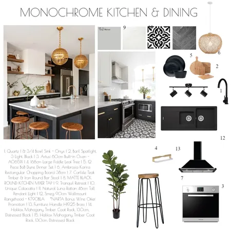 Monochrome Kitchen & Dining Interior Design Mood Board by Ri on Style Sourcebook