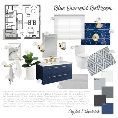 Blue Diamond Bathroom Interior Design Mood Board by crystal.kirkpatrick on Style Sourcebook