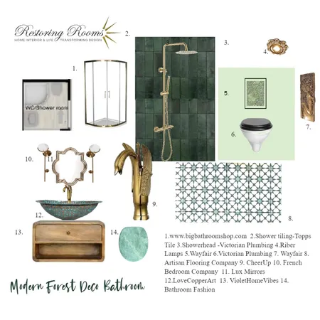 Modern Forest Deco bathroom Interior Design Mood Board by TransformingRooms on Style Sourcebook