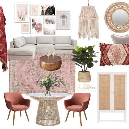 Pink boho living Interior Design Mood Board by Two Wildflowers on Style Sourcebook