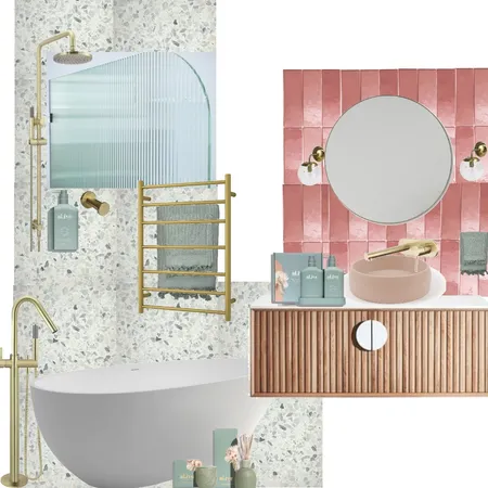 Pink, Gold and Sage Luxury Bathroom Styling Interior Design Mood Board by bethannie96 on Style Sourcebook