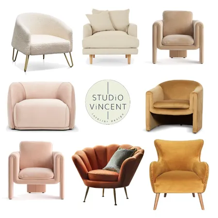 Armchairs in cream, mustard and soft pink Interior Design Mood Board by Studio Vincent on Style Sourcebook