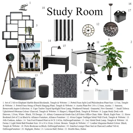 Study Room - Sample board Interior Design Mood Board by serap aksu on Style Sourcebook