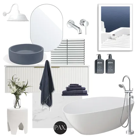Blue & White Mediterranean Bathroom Interior Design Mood Board by PAX Interior Design on Style Sourcebook