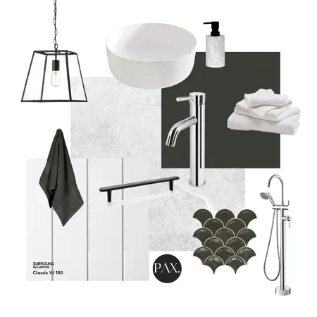 White & Forest Green Bathroom Interior Design Mood Board by PAX Interior Design on Style Sourcebook