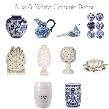 Blue & White Ceramic Decor Interior Design Mood Board by christina_helene designs on Style Sourcebook