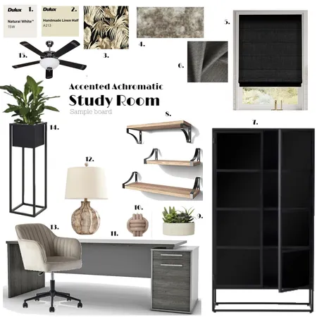 Accented Achromatic Study Room Interior Design Mood Board by Chane Chantal on Style Sourcebook