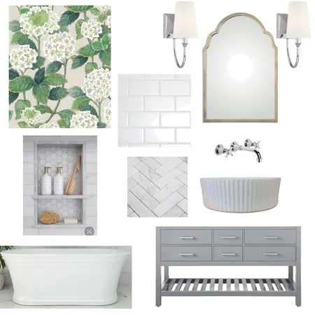 Kids Bathroom Hydrangea Wallpaper Interior Design Mood Board by Tamalina on Style Sourcebook