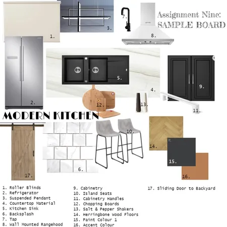 Modern Kitchen Design: Accented Acromatic Colour Scheme Interior Design Mood Board by Tatii on Style Sourcebook