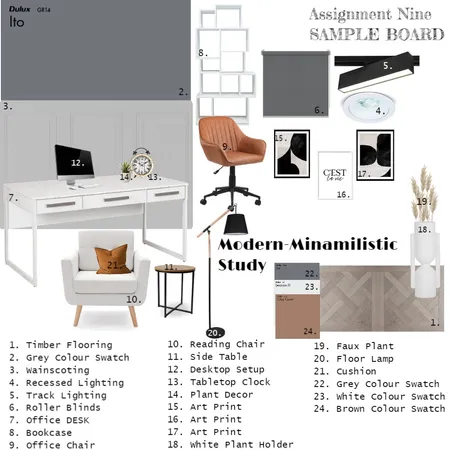 Study Room, sample board: accented achromatic Interior Design Mood Board by Tatii on Style Sourcebook
