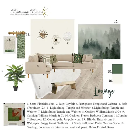 Modern forest deco lounge Interior Design Mood Board by TransformingRooms on Style Sourcebook