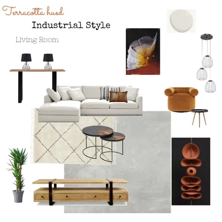 Terracotta hued Industrial Living room Interior Design Mood Board by Ritu K on Style Sourcebook