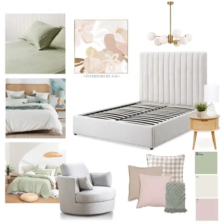 Green and pink bedroom Interior Design Mood Board by Interiors By Zai on Style Sourcebook