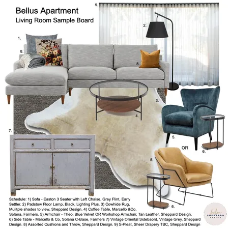 Bellus Apartment - Living Room Interior Design Mood Board by Helen Sheppard on Style Sourcebook