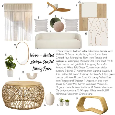 Warm/Neutral Modern Coastal Living Room Interior Design Mood Board by TashaInteriors on Style Sourcebook