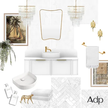 Aztec Gold | Ultra White Flo Vanity & Soul Groove Tapware in Brushed Brass Interior Design Mood Board by ADP on Style Sourcebook