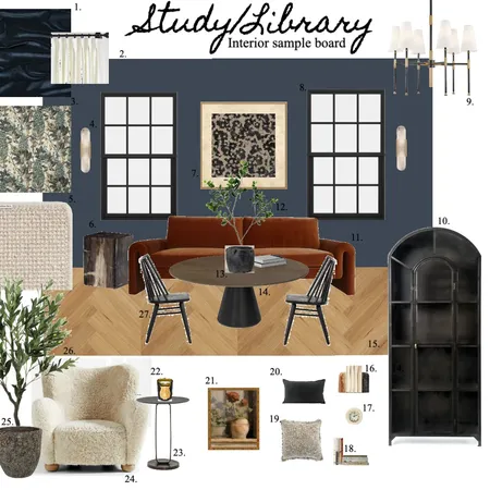 Study/ Library Sample Board Interior Design Mood Board by Tiffany Hendricks on Style Sourcebook
