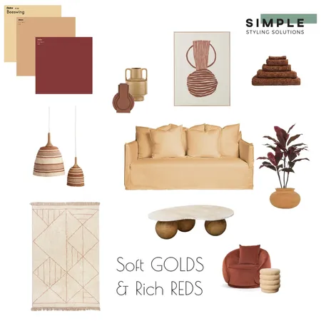 soft golds and rich reds Interior Design Mood Board by Simplestyling on Style Sourcebook