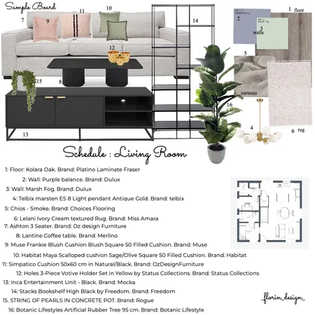 sample board: living room Interior Design Mood Board by Florin Design on Style Sourcebook