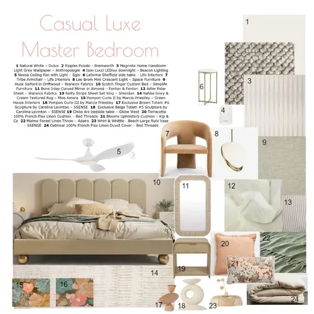 Casual Luxe Master Bedroom Interior Design Mood Board by Rachel Brine on Style Sourcebook