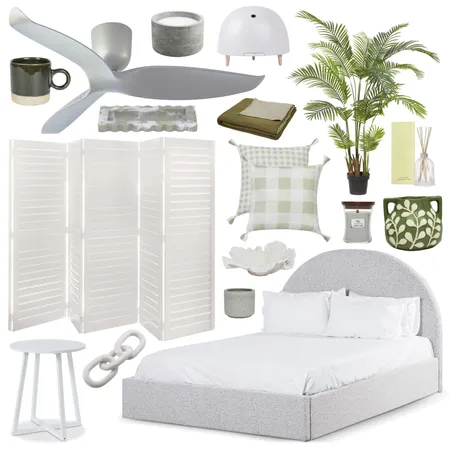 Light Grey and Green Bedroom Interior Design Mood Board by Lighting Illusions on Style Sourcebook