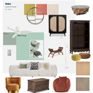 My interpretation of a Contemporary Rustic Living Room Interior Design Mood Board by ChingYngChoi on Style Sourcebook