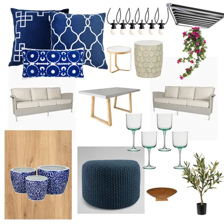 Royal blue and off white patio Interior Design Mood Board by Land of OS Designs on Style Sourcebook