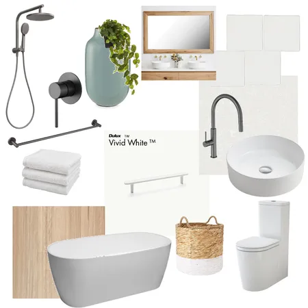 Bathroom white, white tile, no pendant, blackbut floor Interior Design Mood Board by alipearce82 on Style Sourcebook