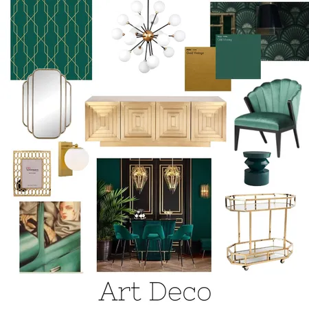 Art Deco Green and Gold Interior Design Mood Board by Efi Papasavva on Style Sourcebook